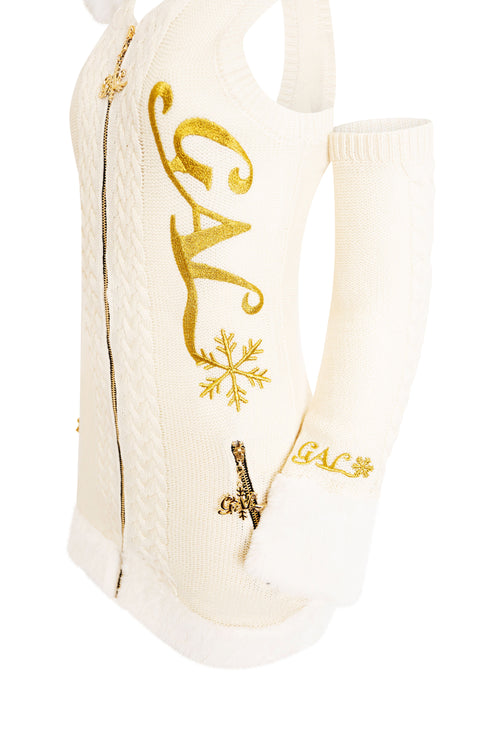 GAL* Frosted Fur Hood Knit Dress and Arm Warmers Set