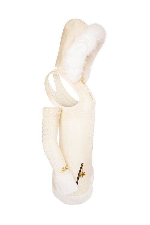 GAL* Frosted Fur Hood Knit Dress and Arm Warmers Set