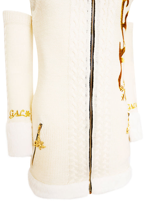 GAL* Frosted Fur Hood Knit Dress and Arm Warmers Set
