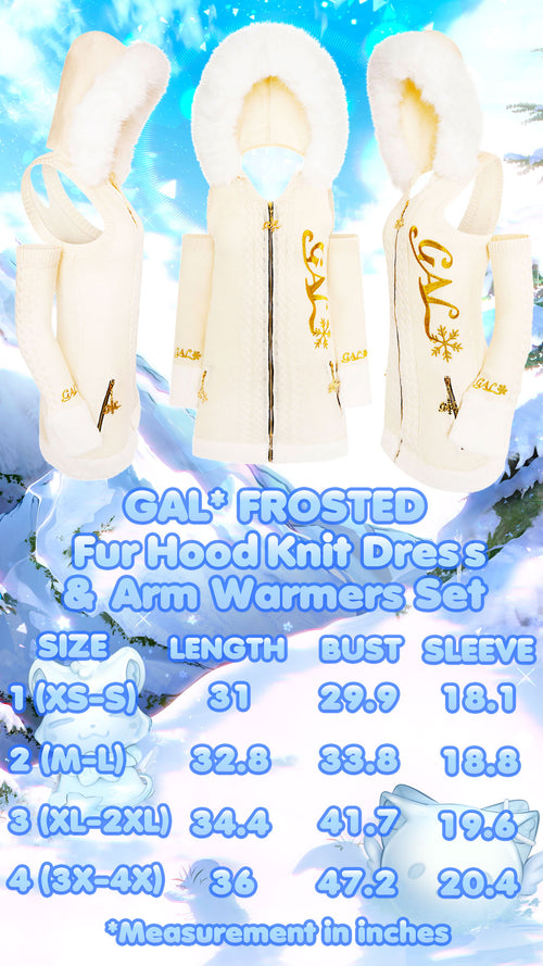 GAL* Frosted Fur Hood Knit Dress and Arm Warmers Set