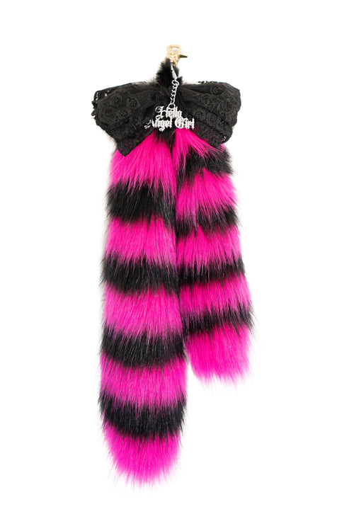 Girlfriend Black and Hot Pink Raccoon MewMew Faux Fur Tail Keychain