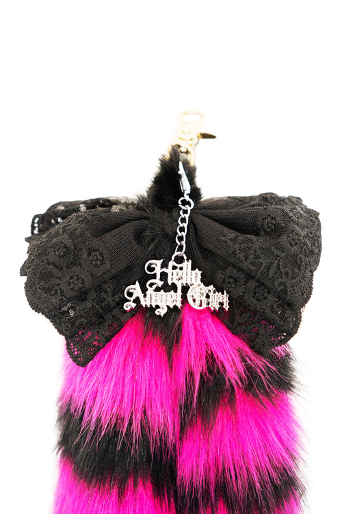 Girlfriend Black and Hot Pink Raccoon MewMew Faux Fur Tail Keychain