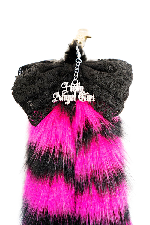 Girlfriend Black and Hot Pink Raccoon MewMew Faux Fur Tail Keychain