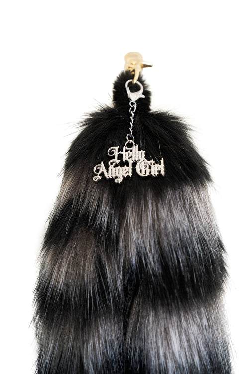 Twilight Black and Gray Raccoon MewMew Faux Fur Tail Keychain