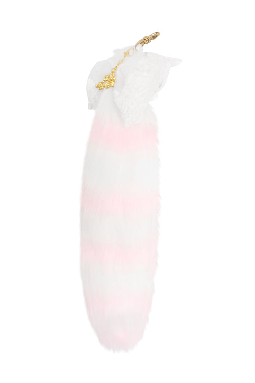 Love Baby Pink and White MewMew Faux Fur Tail Keychain
