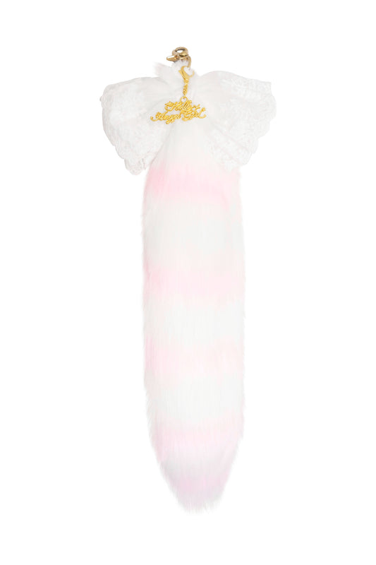 Love Baby Pink and White MewMew Faux Fur Tail Keychain