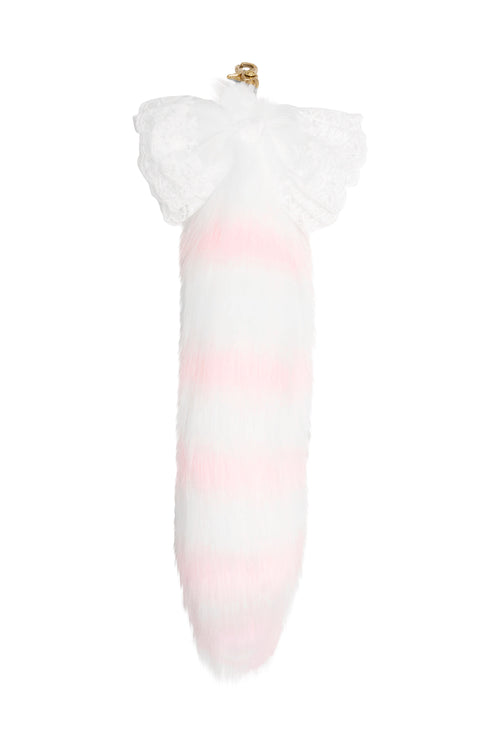 Love Baby Pink and White MewMew Faux Fur Tail Keychain