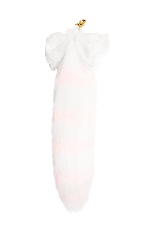 Love Baby Pink and White MewMew Faux Fur Tail Keychain