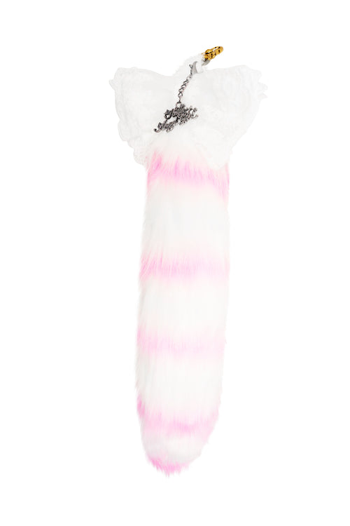 Affection Hot Pink and White Raccoon MewMew Faux Fur Tail Keychain