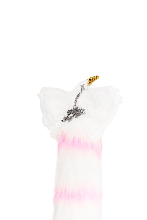 Affection Hot Pink and White Raccoon MewMew Faux Fur Tail Keychain