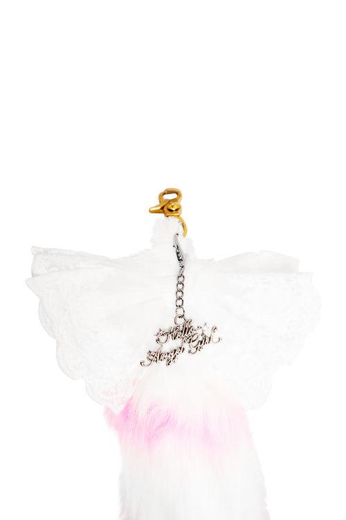 Affection Hot Pink and White Raccoon MewMew Faux Fur Tail Keychain