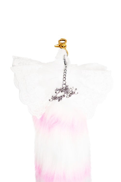 Affection Hot Pink and White Raccoon MewMew Faux Fur Tail Keychain