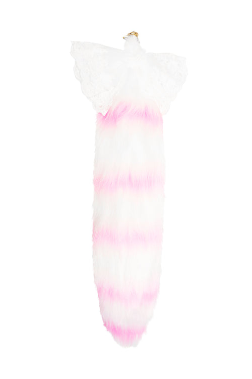 Affection Hot Pink and White Raccoon MewMew Faux Fur Tail Keychain