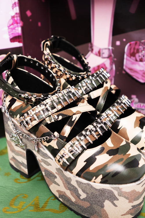 Green Camo Kira Killa Platform Shoes