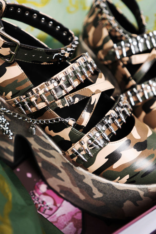 Green Camo Kira Killa Platform Shoes