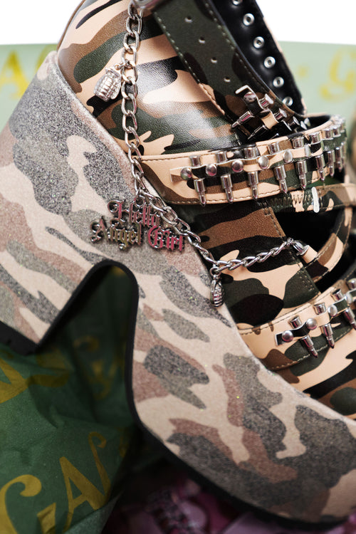 Green Camo Kira Killa Platform Shoes