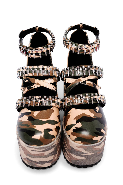 Green Camo Kira Killa Platform Shoes