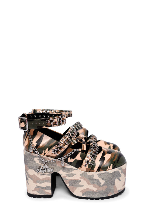 Green Camo Kira Killa Platform Shoes