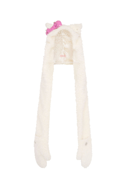 White Rave Kitty Hooded Scarf with Mittens