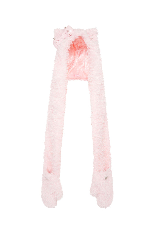 Pink Rave Kitty Hooded Scarf with Mittens